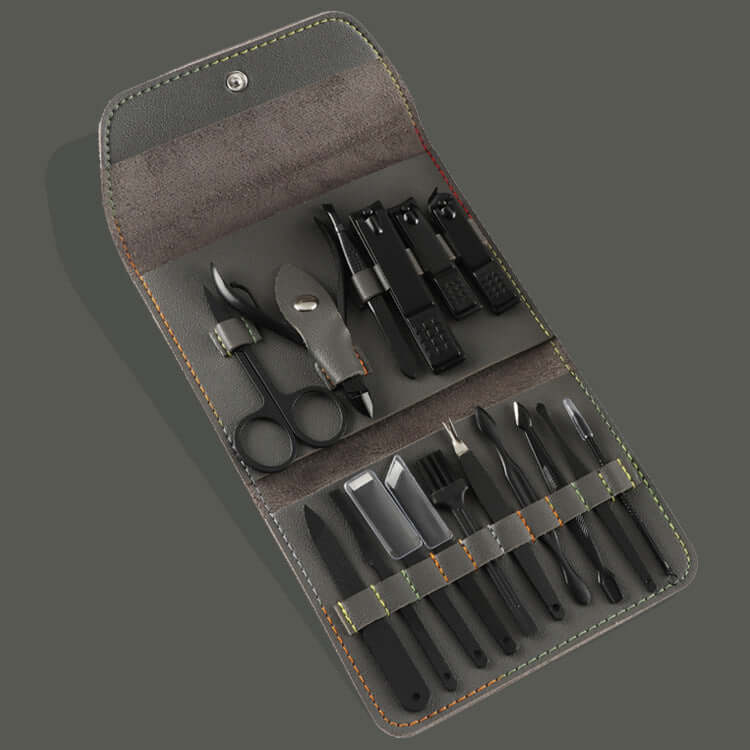 16 pcs Manicure Pedicure Set Finger Toe Nail Clippers Scissors Manicure Grooming Kit - Grey Pouch