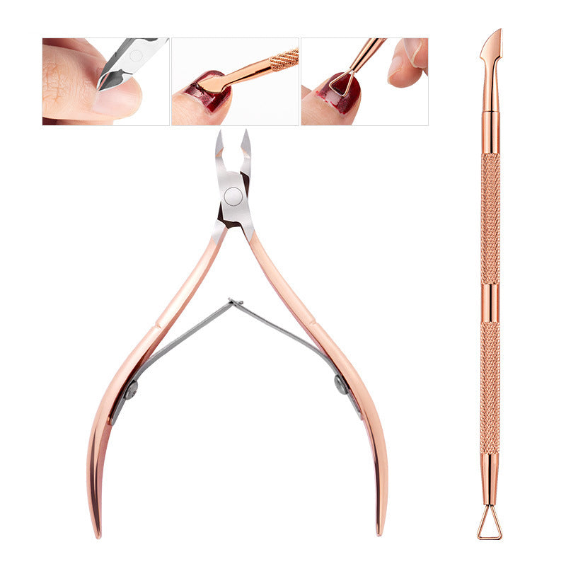 2pc Golden Stainless Steel Cuticle Pusher Fingernail Trimmer Nail Gel Remover