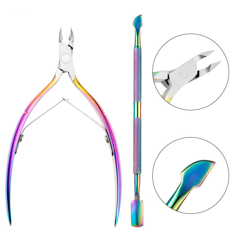 2pc Titanium Stainless Steel Cuticle Pusher Fingernail Trimmer Nail Nipper