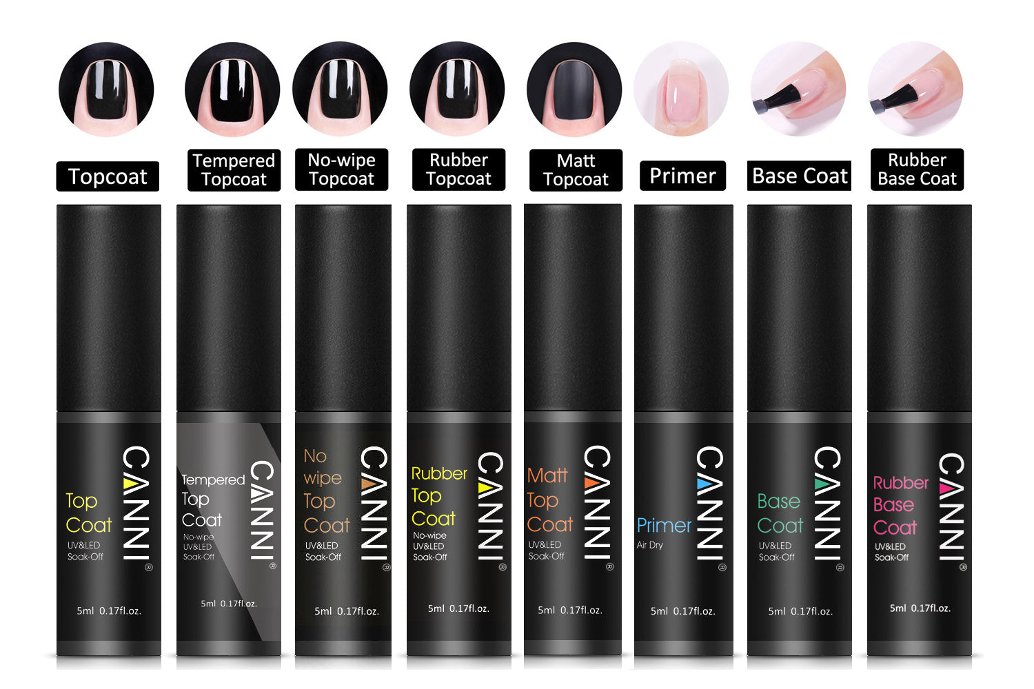 CANNI Matte / Non Cleansing / Tempered / Rubber Top Coat / Base Coat - 5ml Bottle