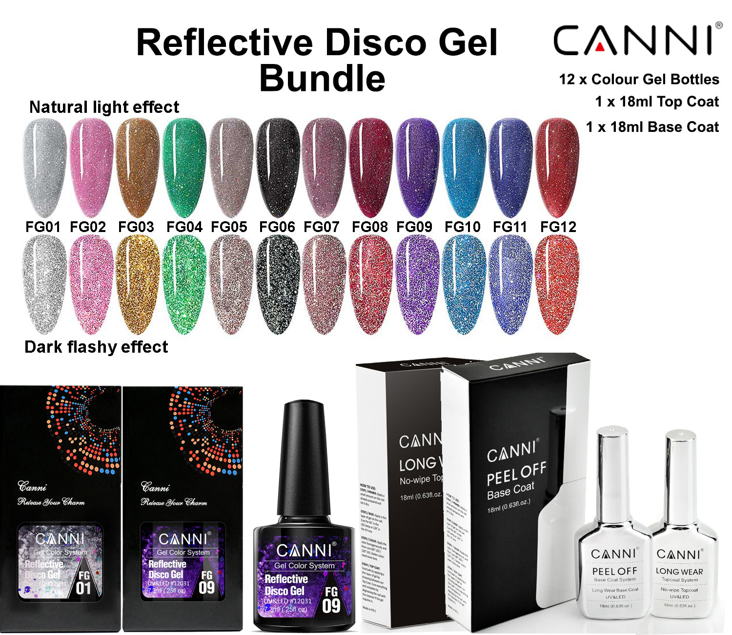 CANNI Reflective Disco UV/LED Nail Gel Polish Bundle