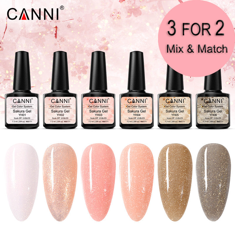 CANNI Soak Off UV / LED Sakura Glittered Nail Gel Series