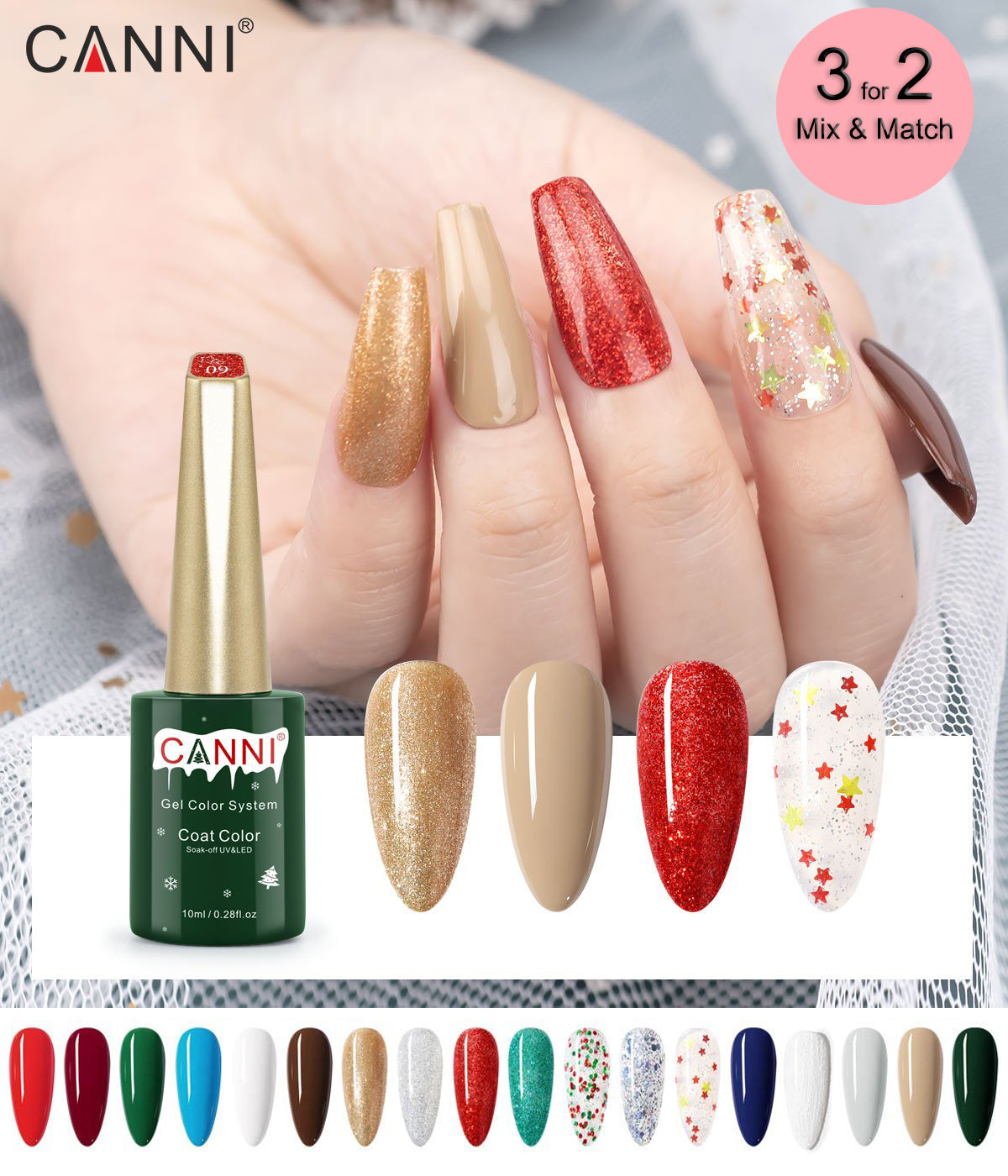 CANNI® Christmas Nail Gel Polish Soak Off UV LED Colours - 10ml