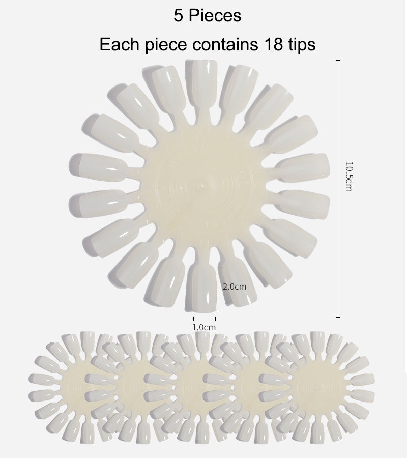 Nail Practicing Tips - Nail Colour Swatches - 5 Plates (90 Tips)