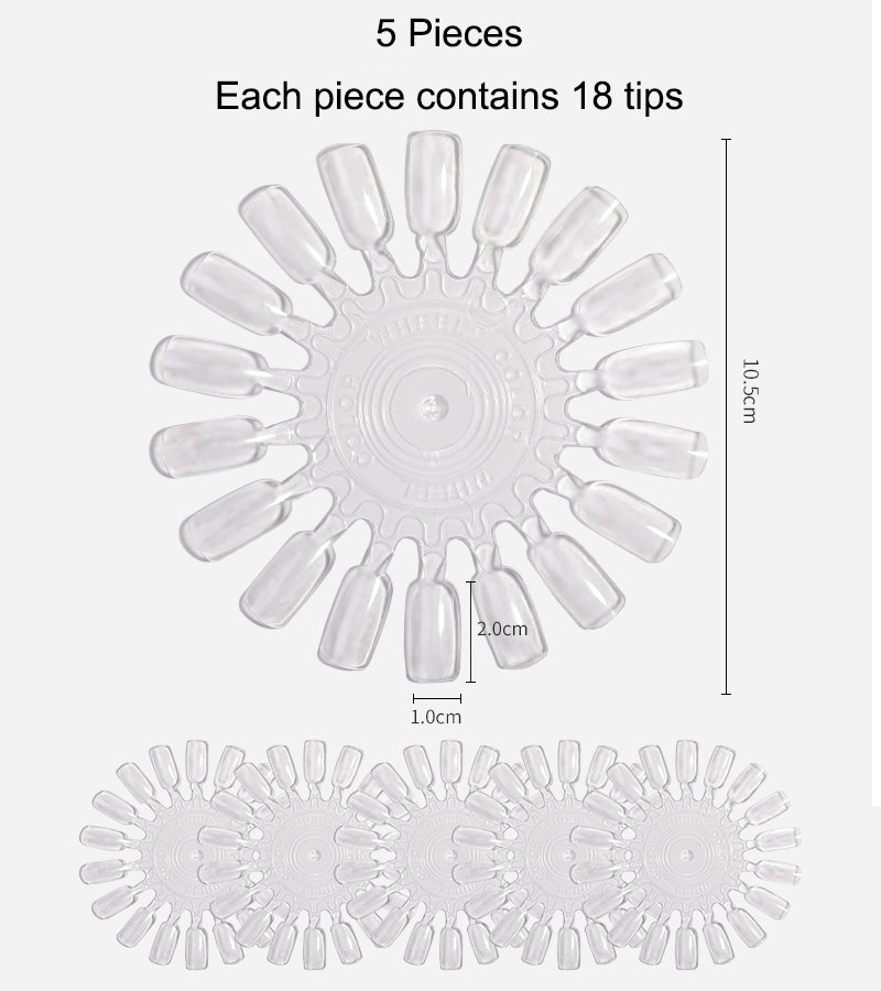Nail Practicing Tips - Nail Colour Swatches - 5 Plates (90 Tips)
