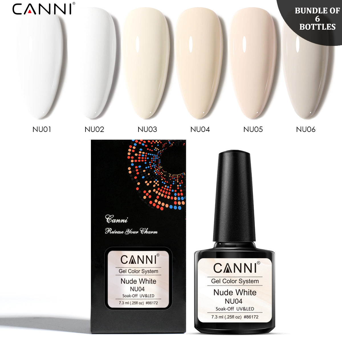 CANNI Nude White UV Nail Gel Series - Bundle of 6