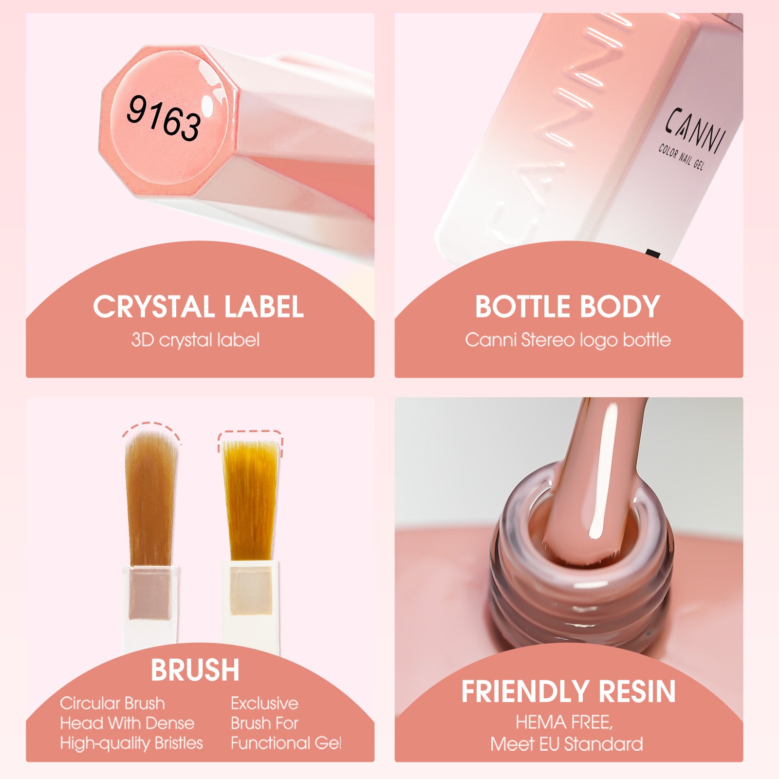 CANNI® Hema Free 9ml Nail Gel Polish Soak Off UV LED Jelly Nude Shades 9145-9168