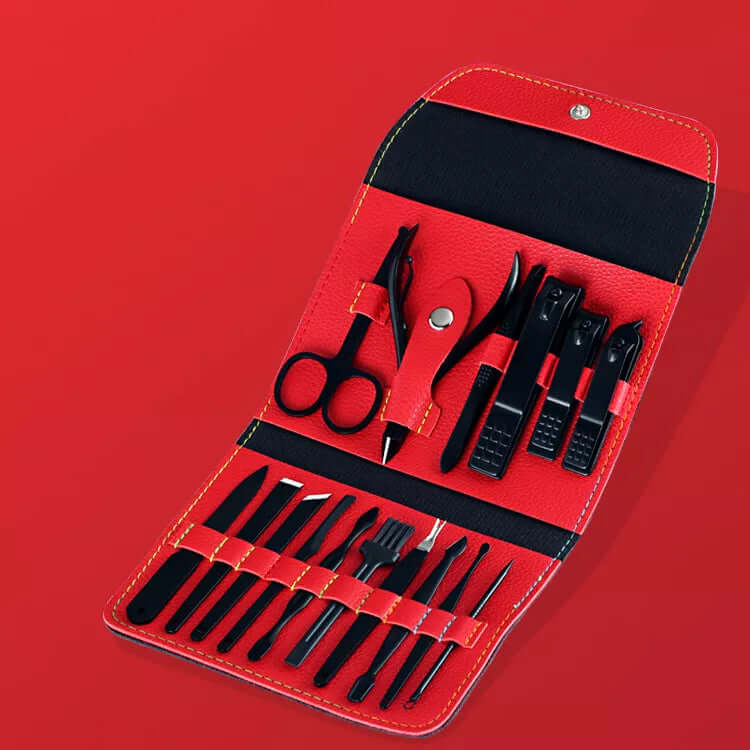 16 pcs Manicure Pedicure Set Finger Toe Nail Clippers Scissors Manicure Grooming Kit - Black Pouch