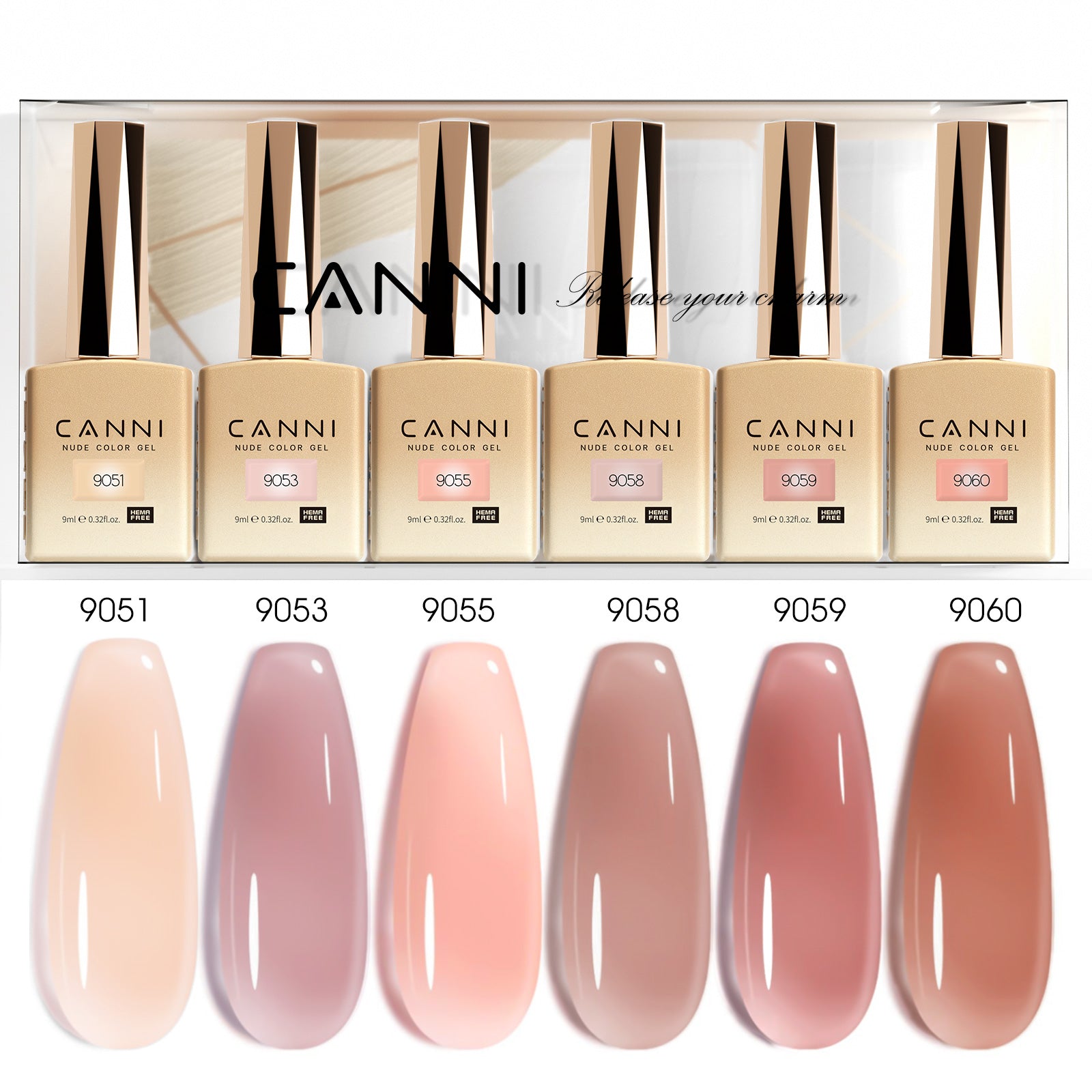 CANNI Hema Free Bundle of 6 Bottles UV LED Nail Gel Polish soak off - 9ml
