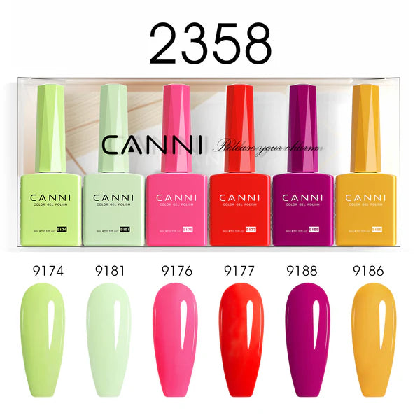 CANNI Hema Free Bundle of 6 Bottles UV LED Nail Gel Polish soak off - 9ml