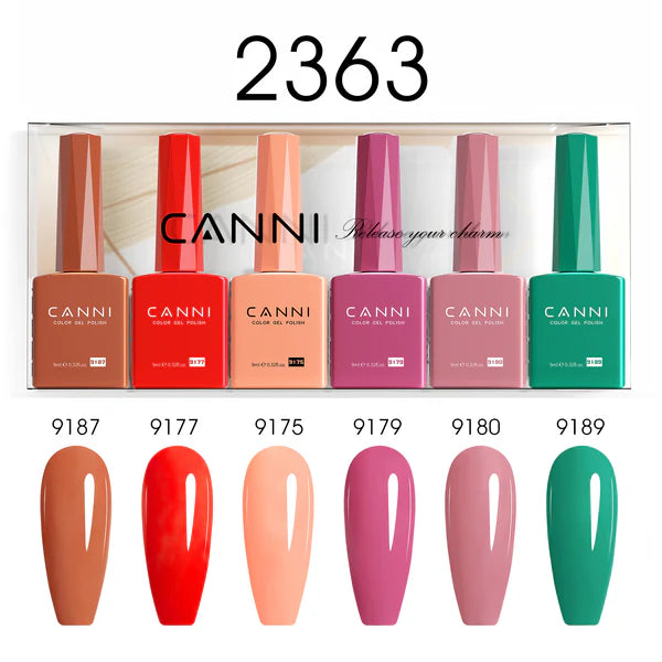 CANNI Hema Free Bundle of 6 Bottles UV LED Nail Gel Polish soak off - 9ml