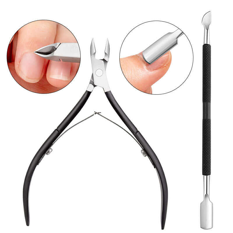 2pc Black Stainless Steel Cuticle Pusher Fingernail Trimmer Nail Gel Remover