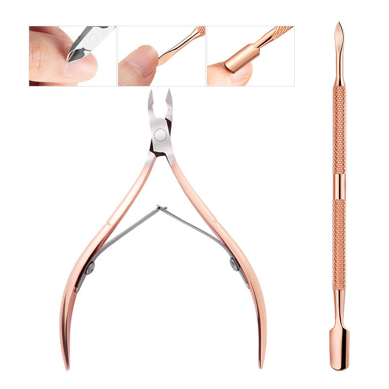 2pc Golden Stainless Steel Cuticle Pusher Fingernail Trimmer Nail Nipper