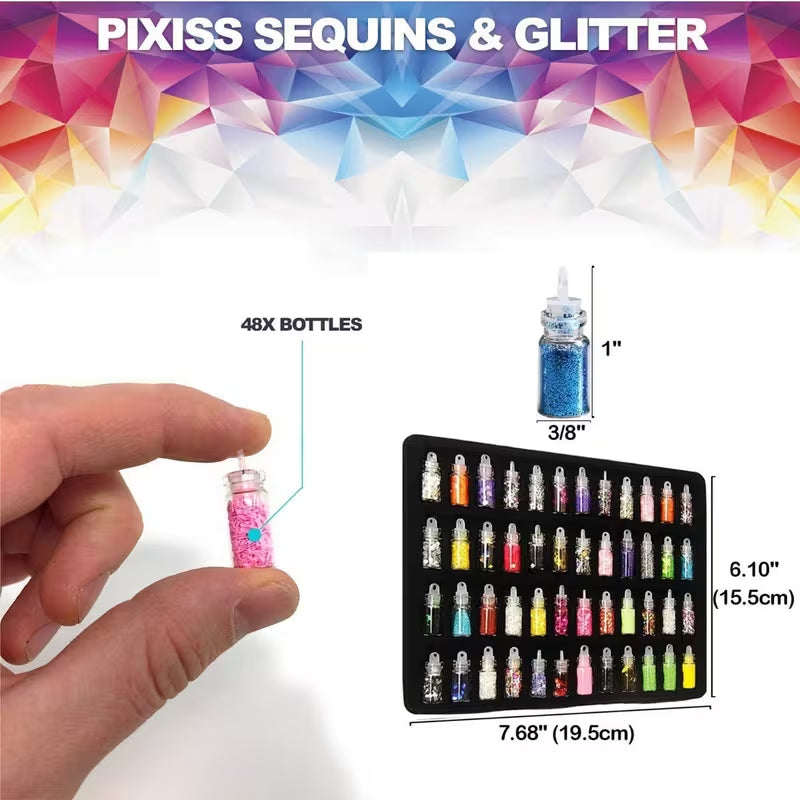 48 Bottles Nail Art Glitter Sequins Kit Multi Colour Mixed Shapes Resin Flakes
