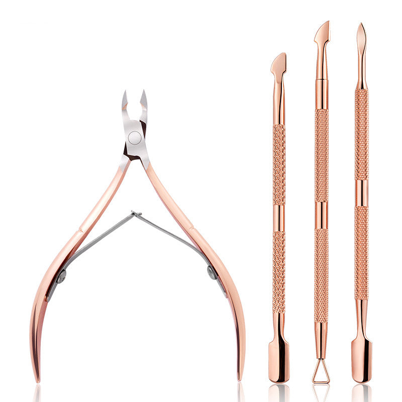 4pc Golden Stainless Steel Cuticle Pusher Fingernail Trimmer Nail Gel Remover