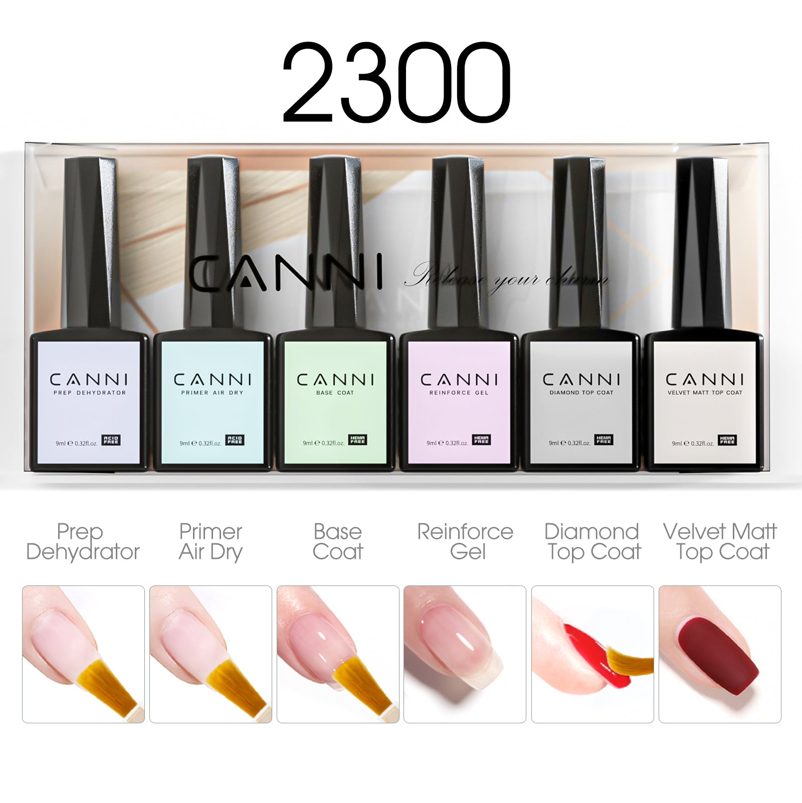 CANNI Hema Free Bundle of 6 Bottles UV LED Nail Gel Polish soak off - 9ml