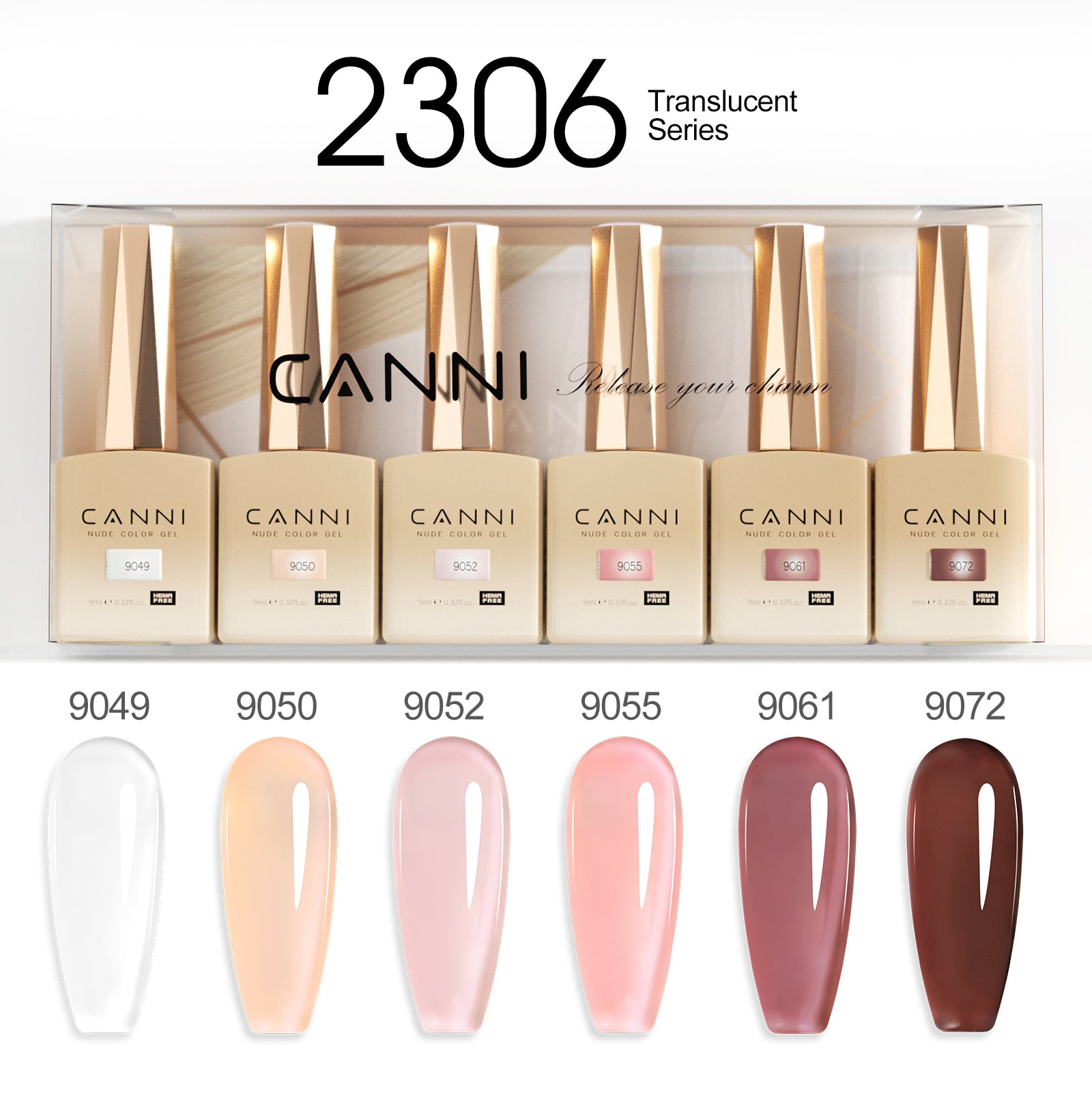 CANNI Hema Free Bundle of 6 Bottles UV LED Nail Gel Polish soak off - 9ml