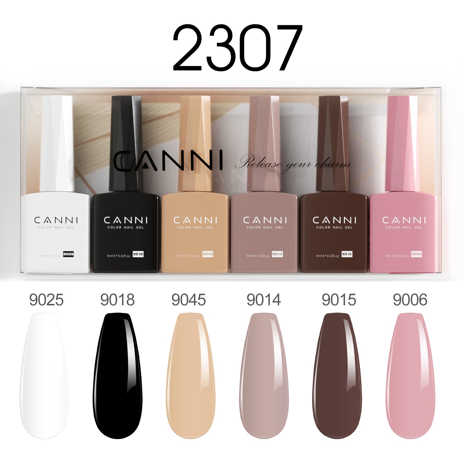 CANNI Hema Free Bundle of 6 Bottles UV LED Nail Gel Polish soak off - 9ml