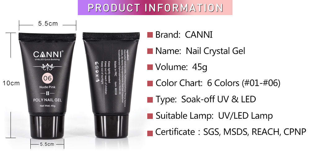 CANNI 45g Poly Gel II Quick Building Natural Nail Extension Gel Camouflage UV/LED