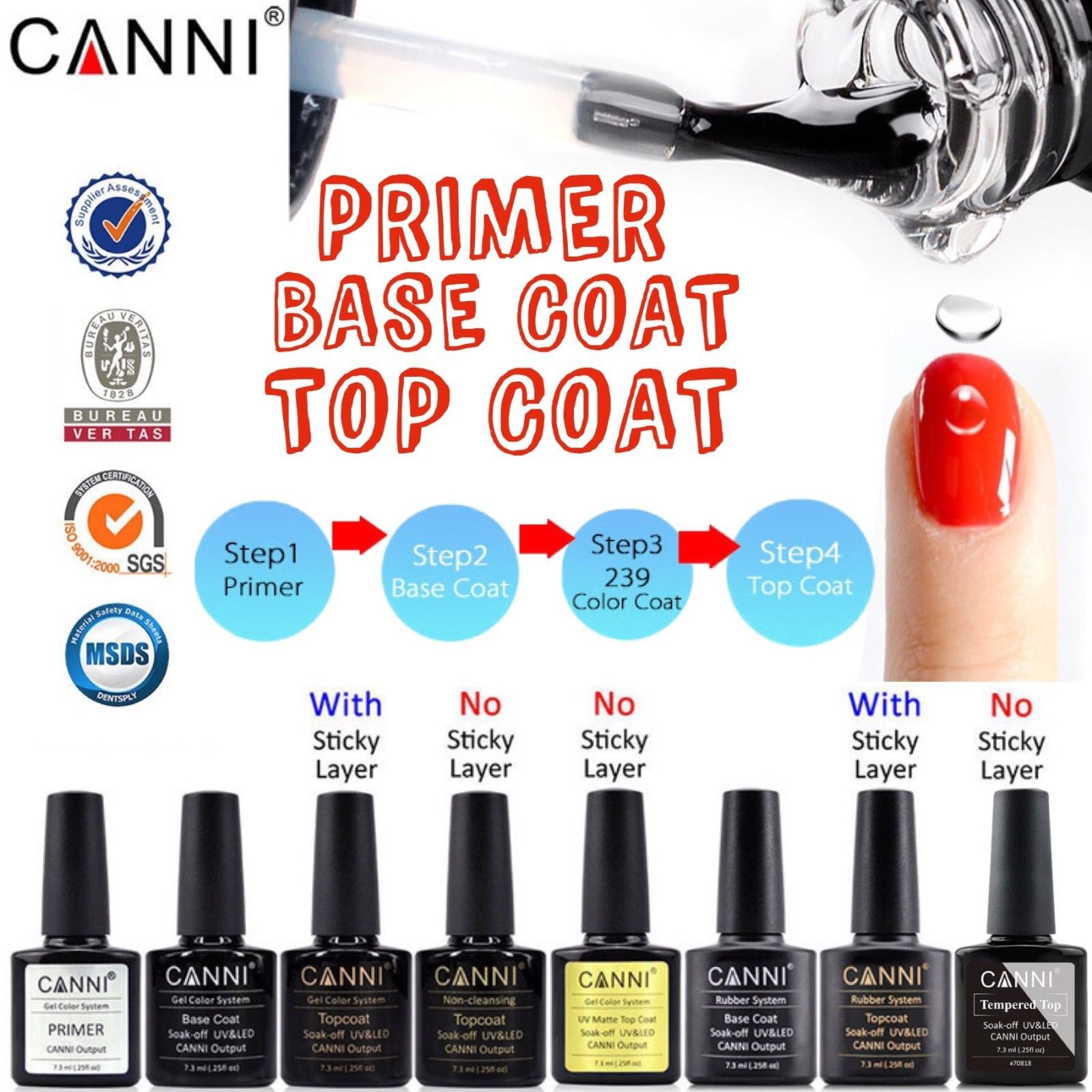 CANNI Matte / Non Cleansing / Tempered / Rubber Top Coat / Base Coat - 7.3ml Bottle