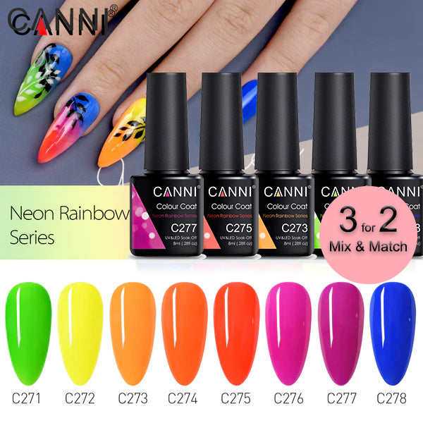 CANNI® Neon Rainbow Series Nail Gel Polish Varnish Soak Off UV LED - 8ML