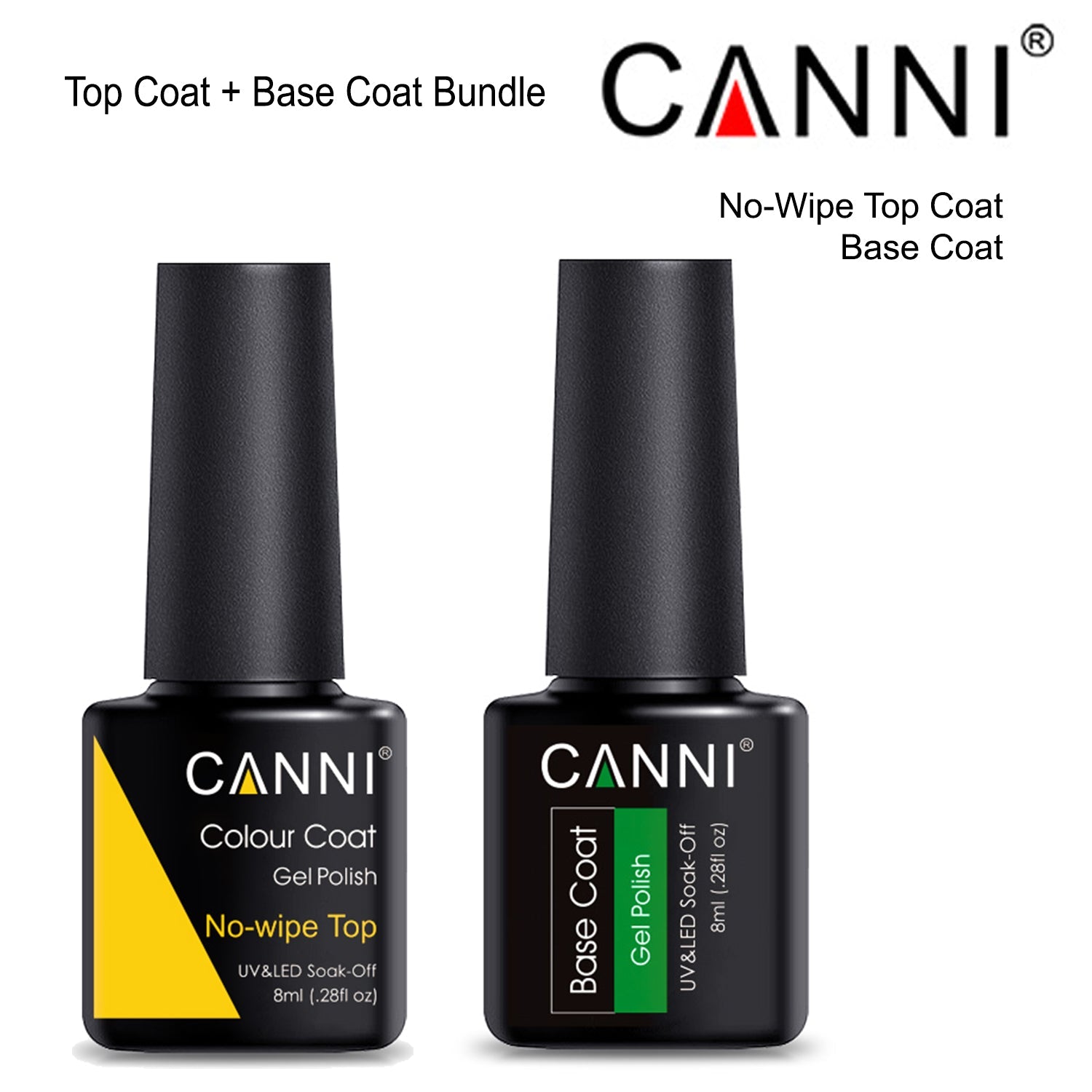 CANNI No-Wipe Top Coat and Base Coat Bundle for glossy, long-lasting manicures