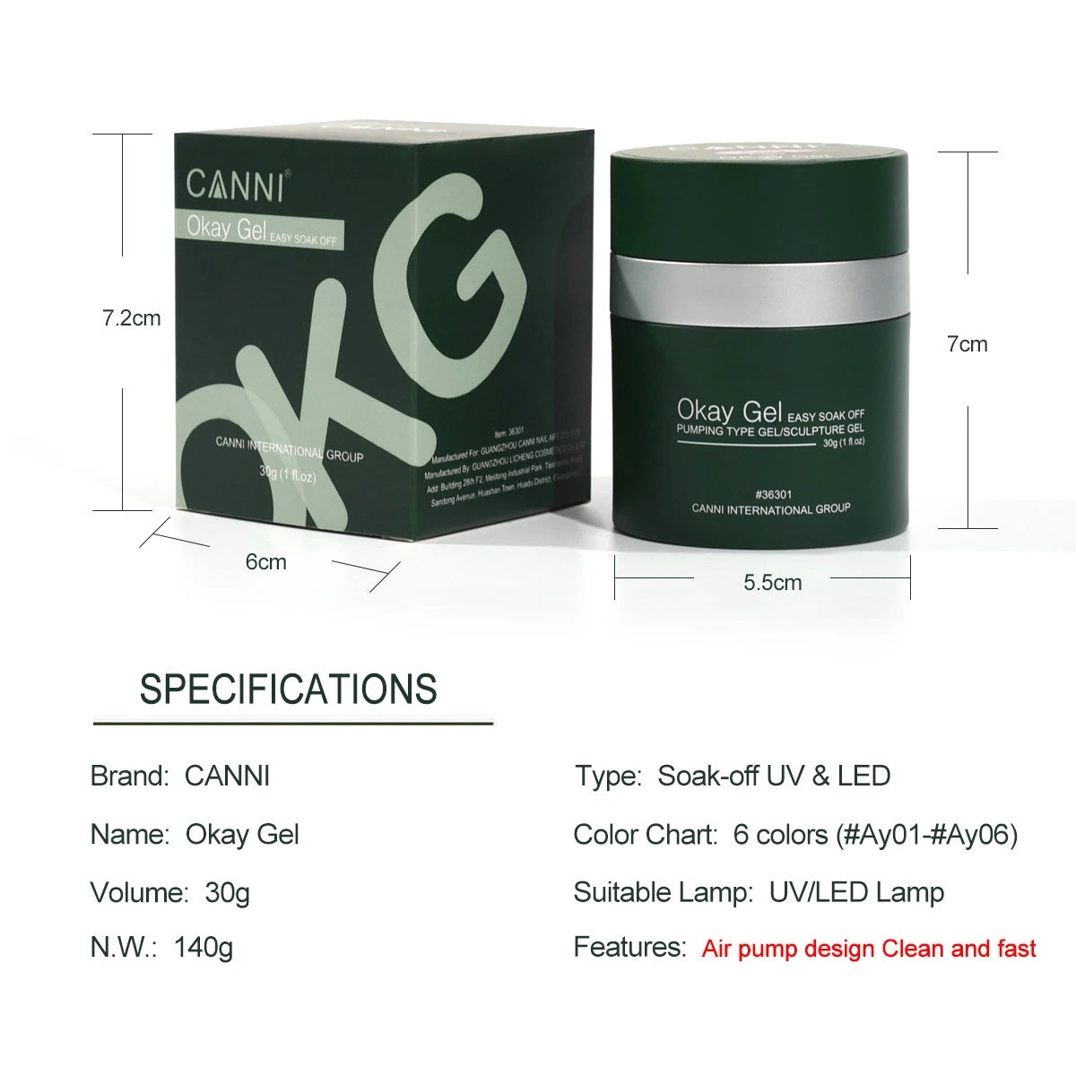 CANNI Okay Gel - UV / LED - Easy Soak Off Ok Nail Extension Building Gel