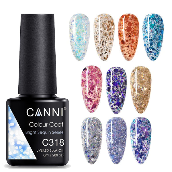 CANNI® Shimmer Bright Sequin Series Nail Gel Polish Varnish Soak Off UV LED - 8ML
