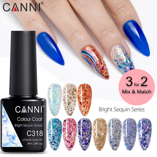 CANNI® Shimmer Bright Sequin Series Nail Gel Polish Varnish Soak Off UV LED - 8ML