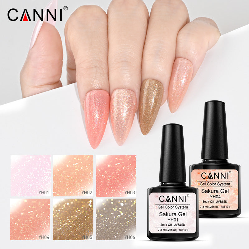 CANNI Soak Off UV / LED Sakura Glittered Nail Gel Series