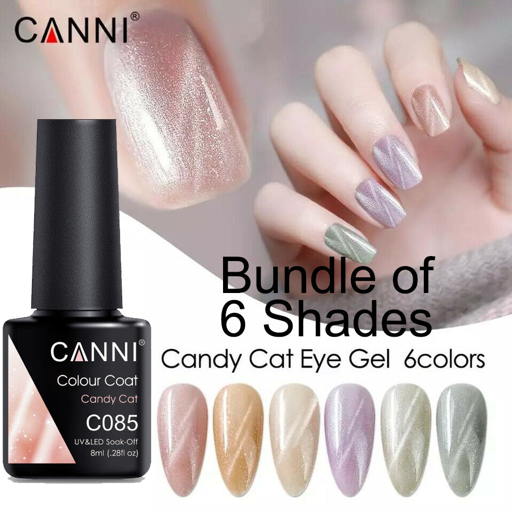 CANNI UV/LED Nail Gel Bundle of 6 bottles - Candy Cat Series for vibrant cat-eye nails