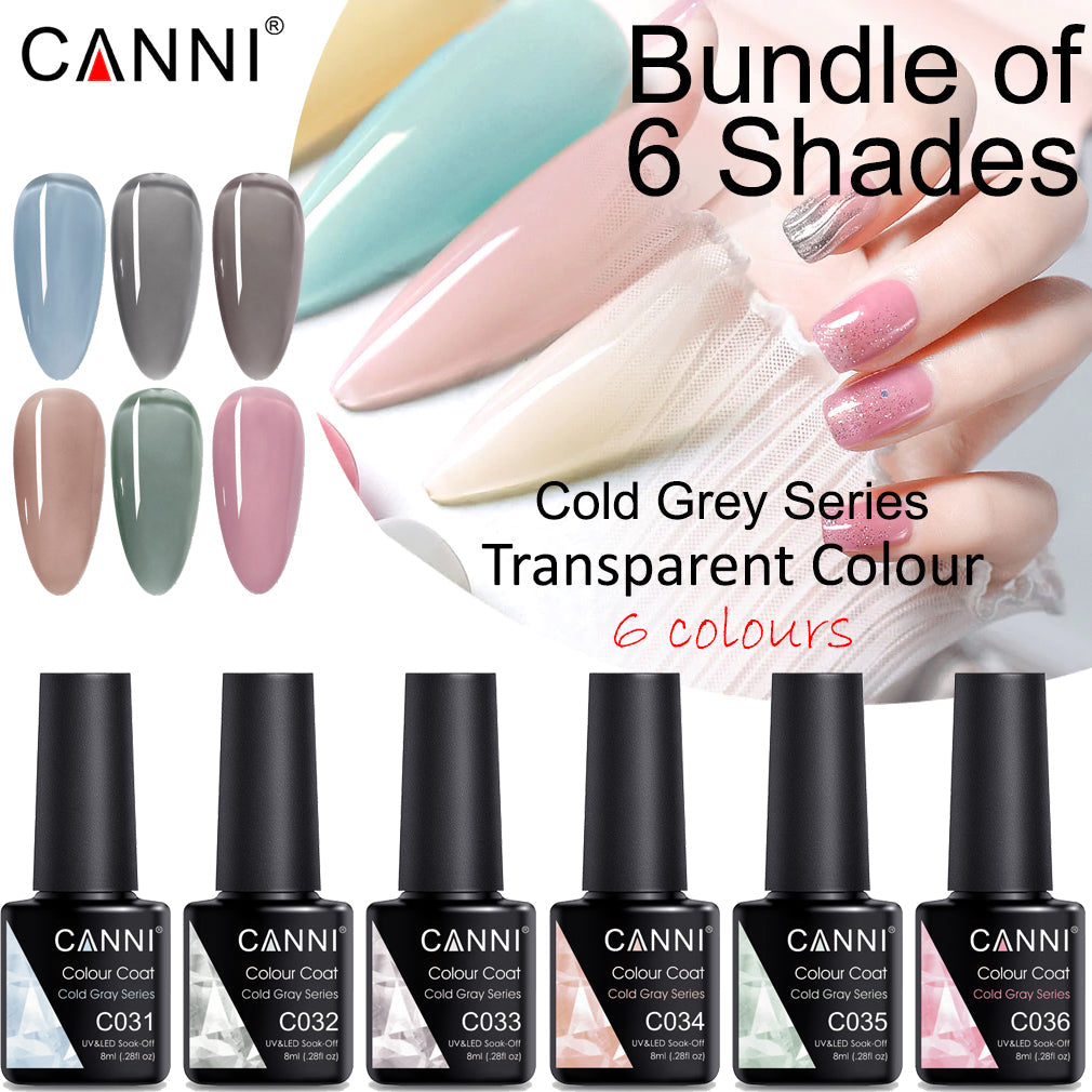 CANNI UV / LED Nail Gel Bundle of 6 bottles - Cold Gray Series
