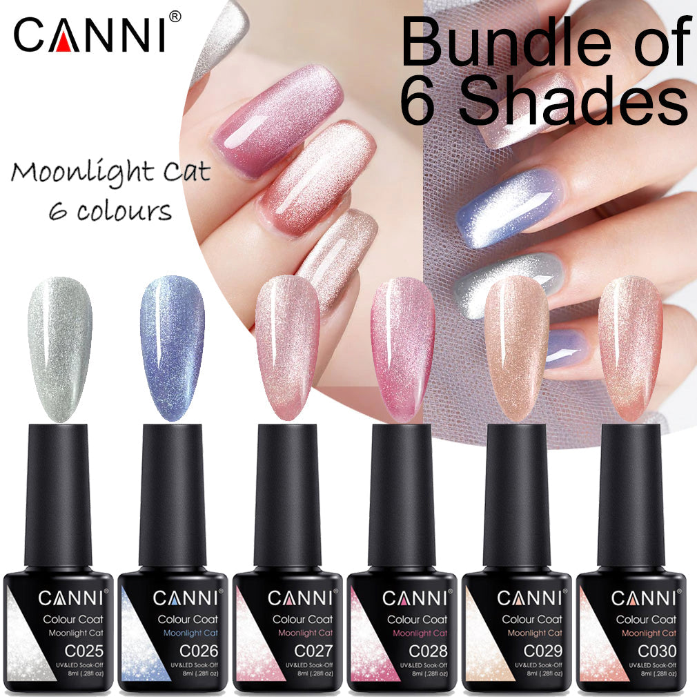 CANNI UV/LED Nail Gel Bundle of 6 bottles - Moonlight Cat Series for shimmering cat-eye nails