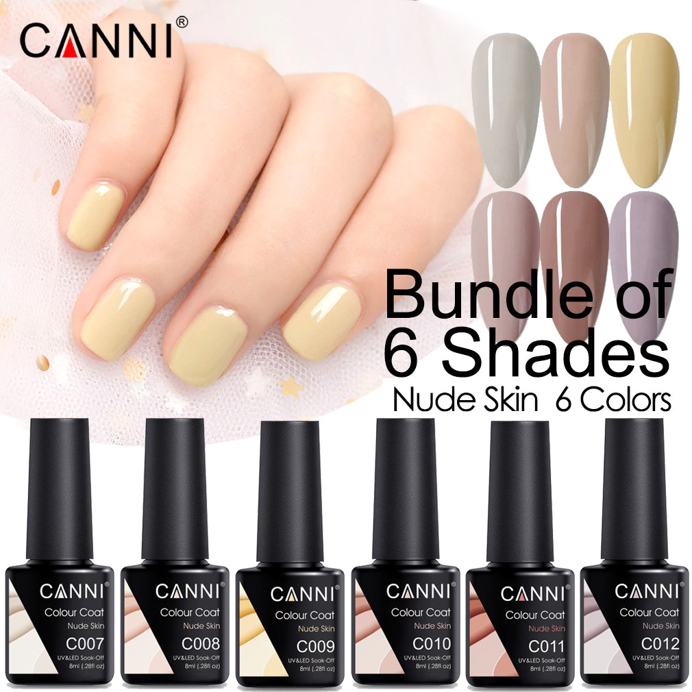 CANNI UV/LED Nail Gel Bundle of 6 bottles - Nude Skin Series for natural nails