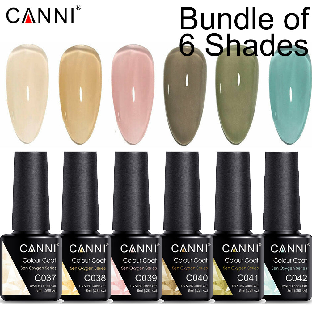 CANNI UV/LED Nail Gel Bundle of 6 bottles - Sen Oxygen Series for airy manicures