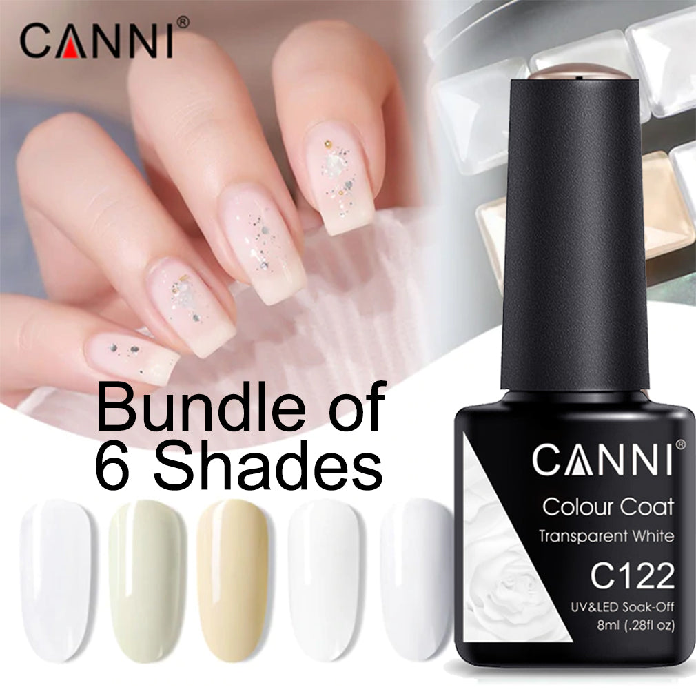 CANNI UV/LED Nail Gel Bundle of 6 bottles - White Series for classic manicures