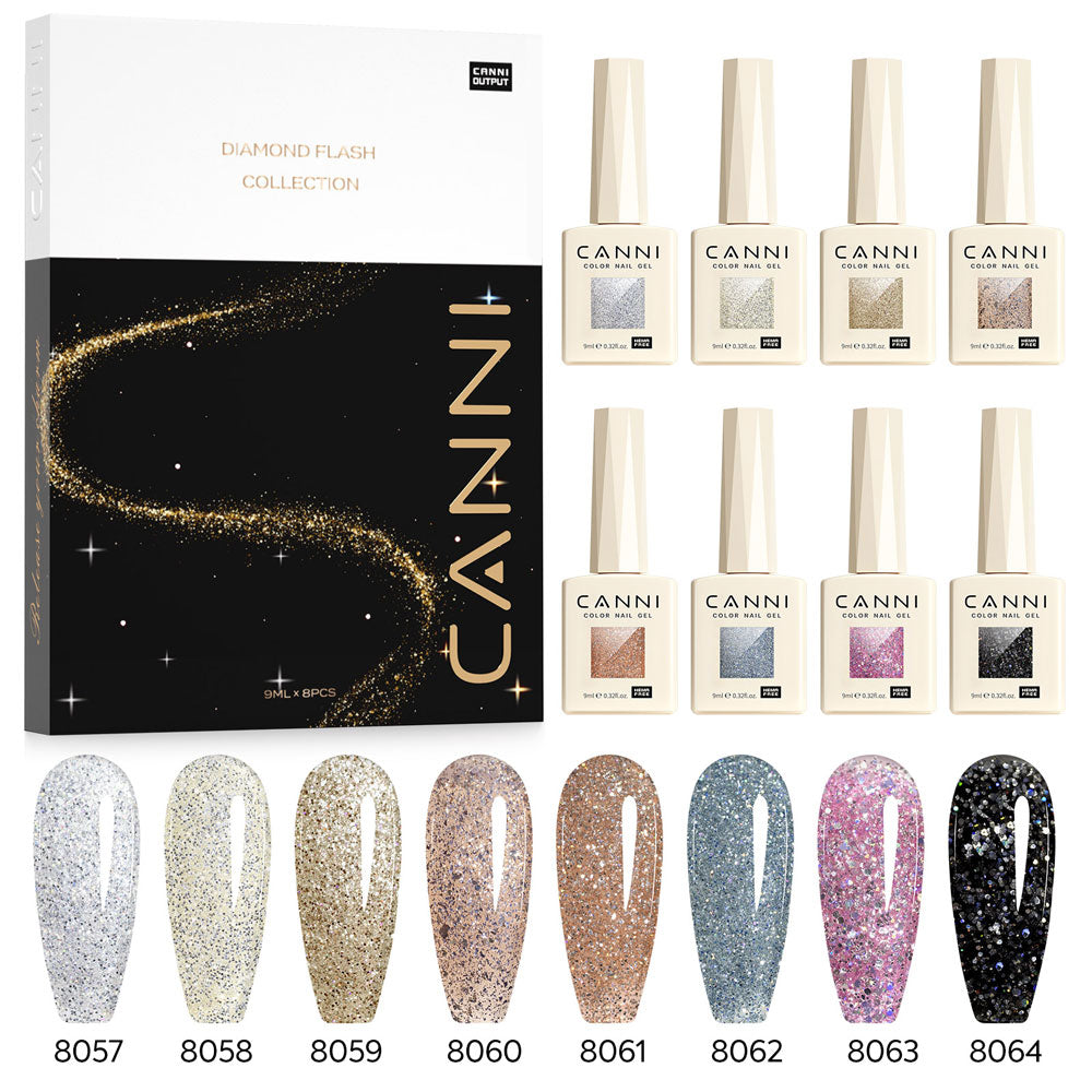 CANNI HEMA FREE Glittered Gel Polish 8 Colours Set