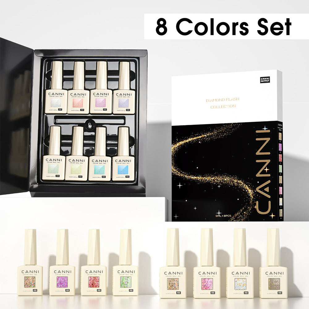CANNI HEMA FREE Glittered Gel Polish 8 Colours Set