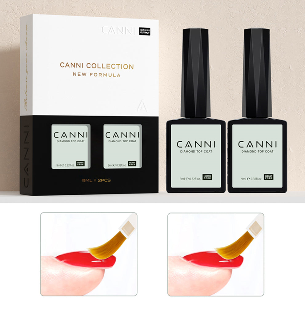 CANNI HEMA-Free 2x Diamond Top Coat Bundle for glossy, long-lasting nail gel finishes UK
