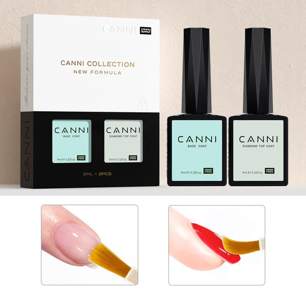 CANNI HEMA-Free Diamond Top and Base Coat Bundle kit for safe UV LED nail gel application