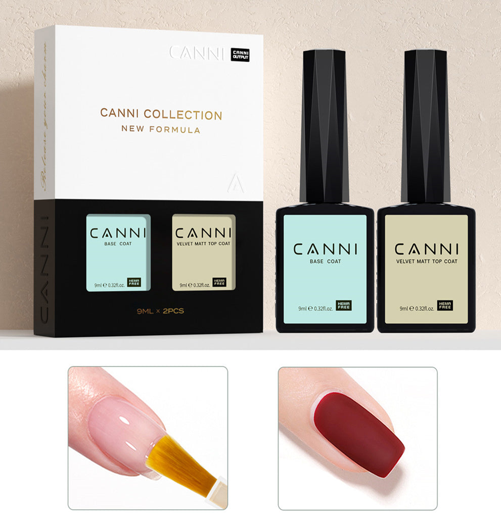 CANNI HEMA-Free Velvet Matt Top Coat and Base Coat Bundle for matte nail gel manicures UK