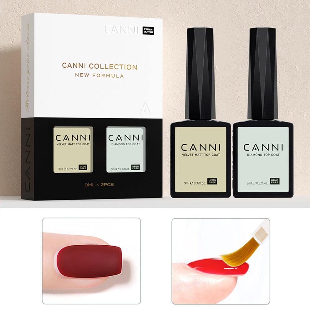 CANNI HEMA-Free Velvet Matt and Diamond Top Coat Bundle for versatile nail gel styles UK
