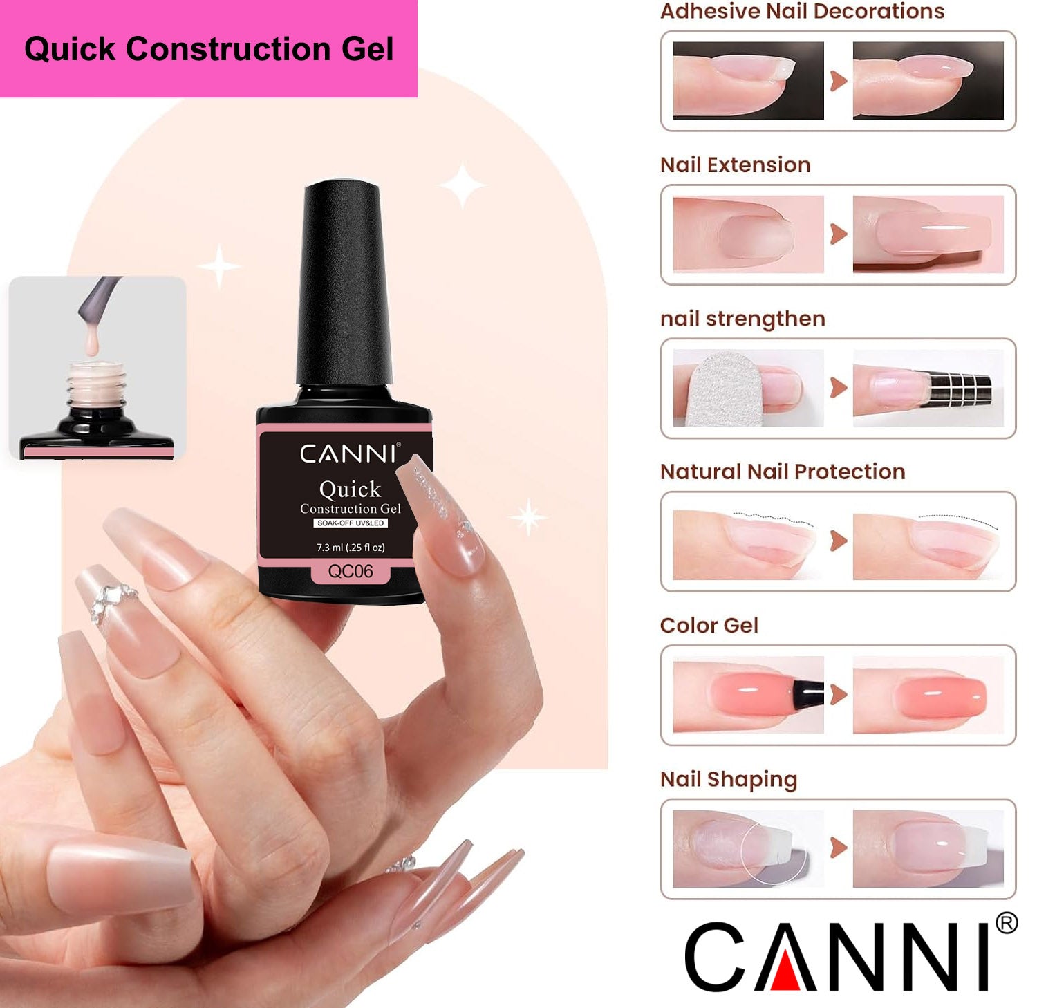 CANNI Quick Construction Gel Nail Polish UV LED Builder Extension Gel