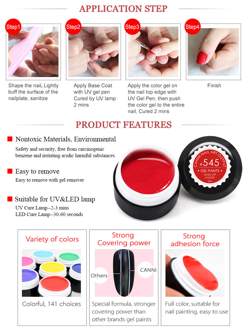 CANNI Soak Off Nail Art Gel Paint - 5ml Jar