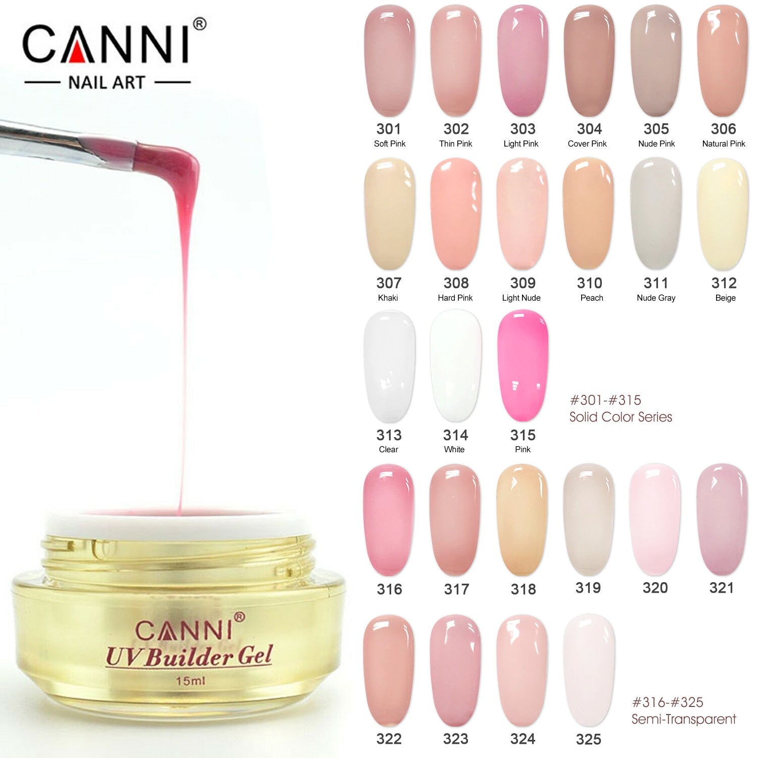 CANNI UV Builder Gel Camouflage Cover Pink Nude White Nails Extension 25 Colours
