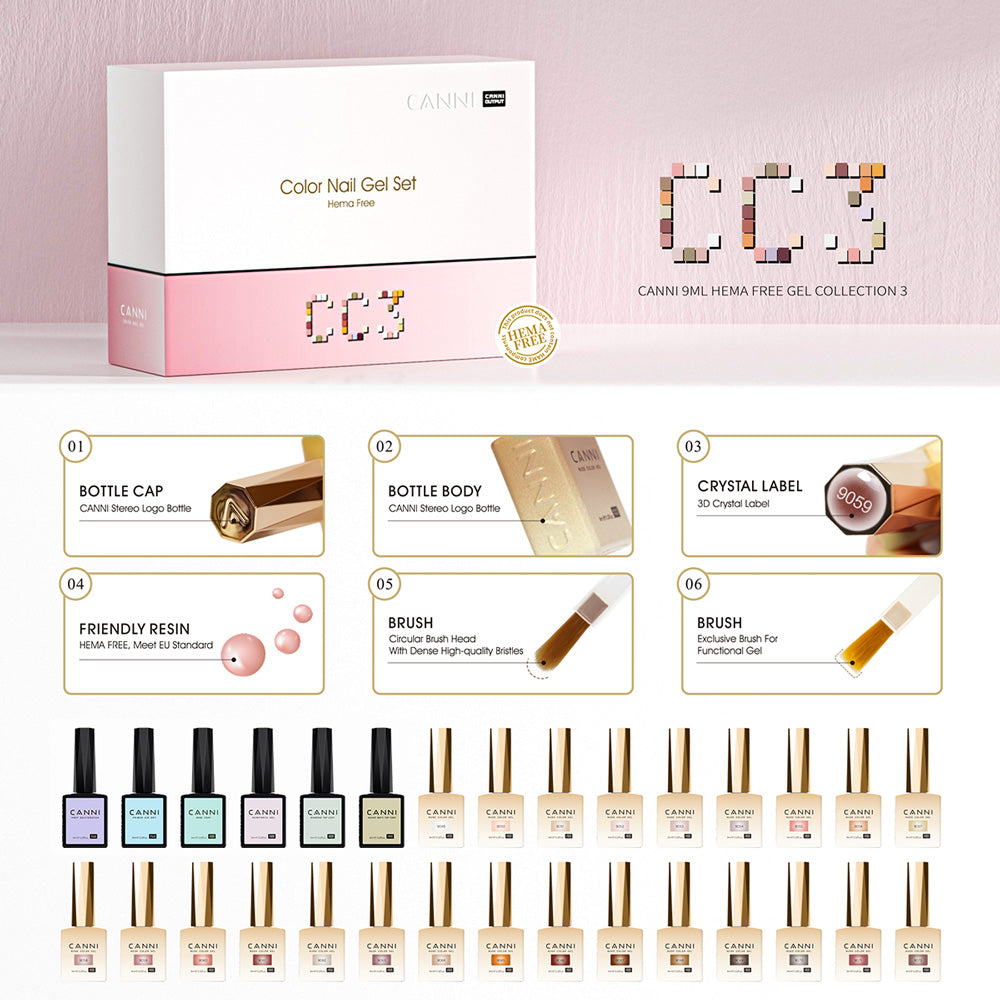 CANNI HEMA FREE 30pcs Nail Gel Polish Kit - CC3 (Translucent Series)