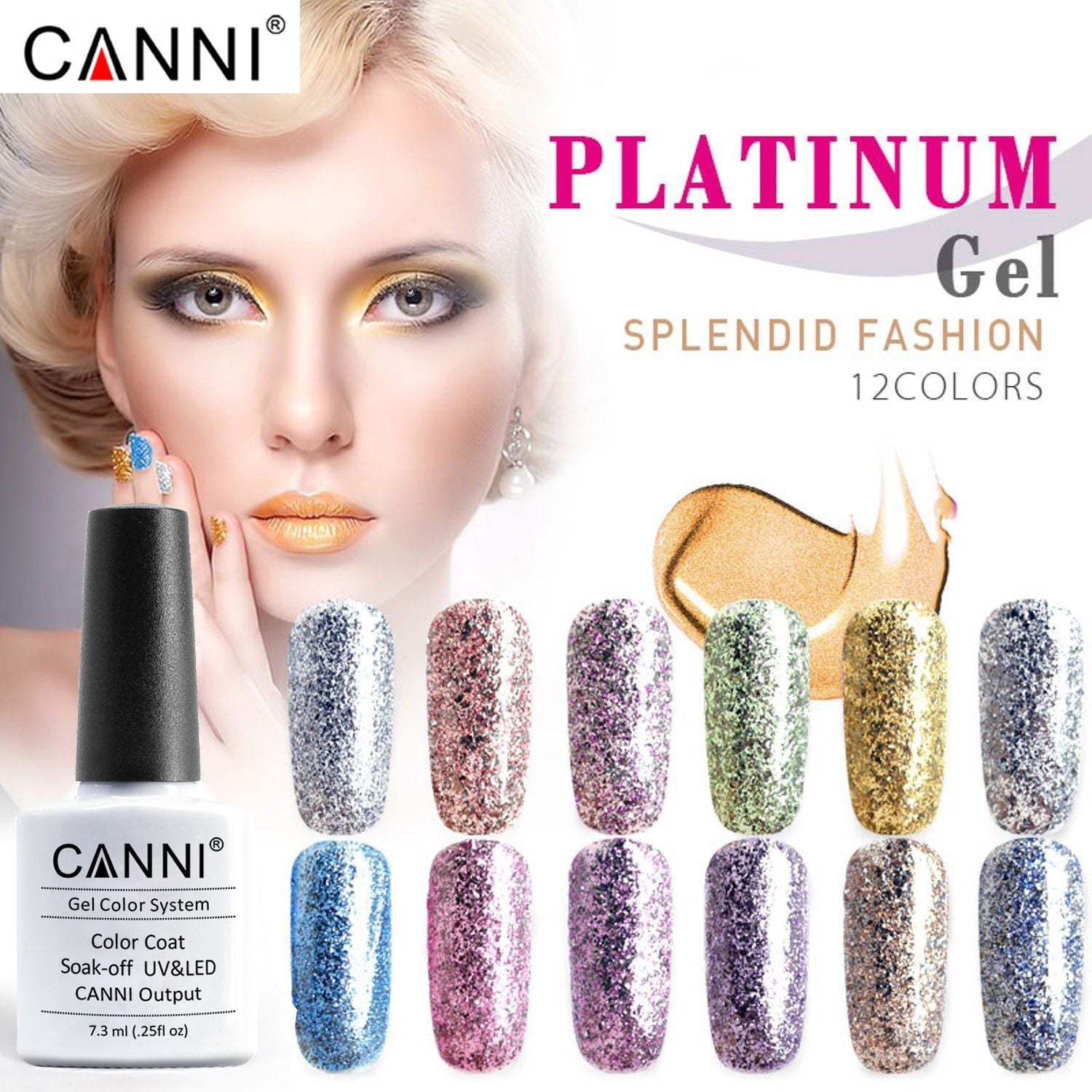 Platinum Gel Polish UV LED CANNI Nail Art Mirror Starry Glitter Effect