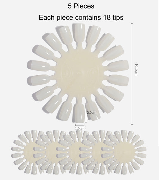 Nail Practicing Tips - Nail Colour Swatches - 5 Plates (90 Tips)