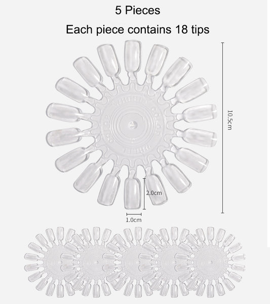 Nail Practicing Tips - Nail Colour Swatches - 5 Plates (90 Tips)