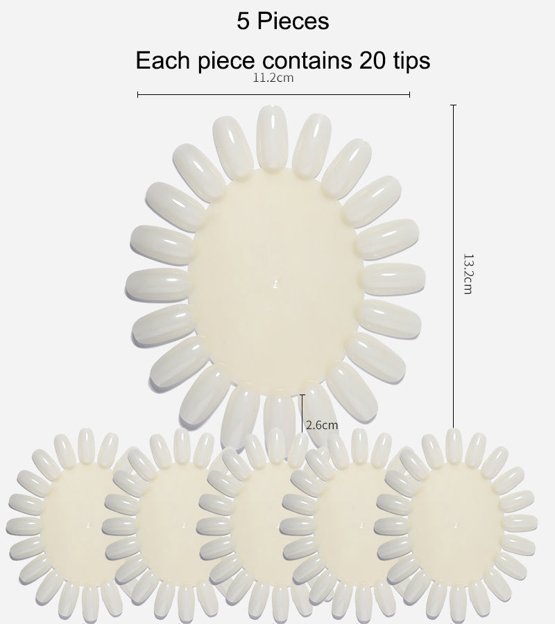 Nail Practicing Tips - Nail Colour Swatches - 5 Plates (100 Tips)